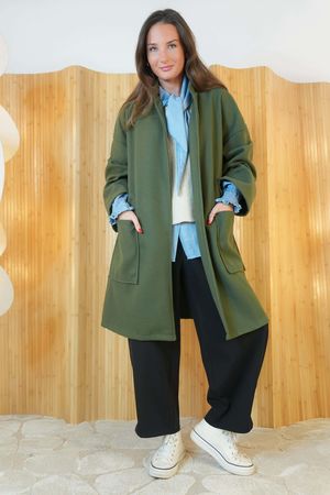 Classic 3/4 Tie Waist Duster Coat Khaki